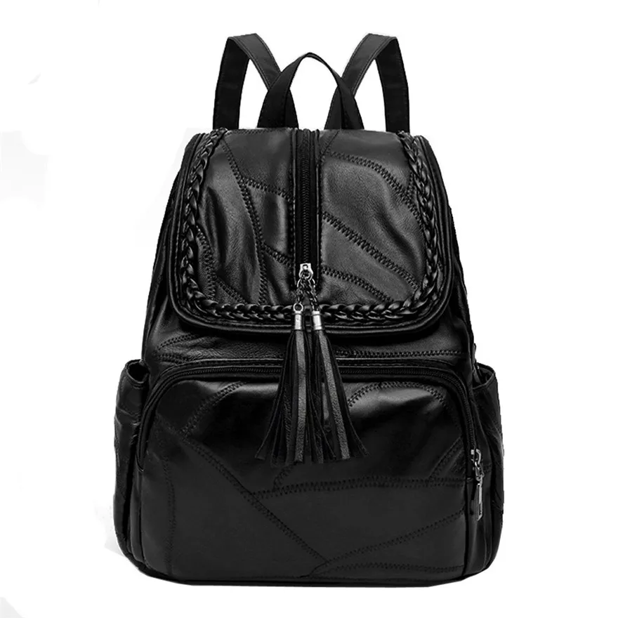 New Style Women Leather Backpack Fashion Tassel Travel School Bag Soft