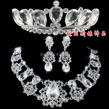 Из трех частей Свадебные украшения Свадебные ожерелье корейских ювелирных тиара Корона костюм для свадьбы свадебные аксессуары