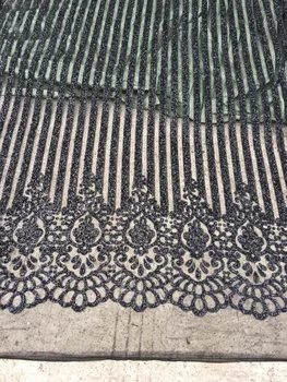 

Hand print Black French net lace fabric with glitter African india mesh fabric material for party dress