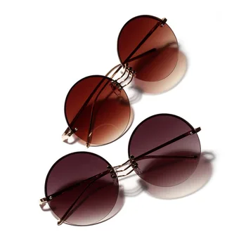 

2019 retro round metal borderless hip hop clear color lens festival fashion gradient sunglasses v03