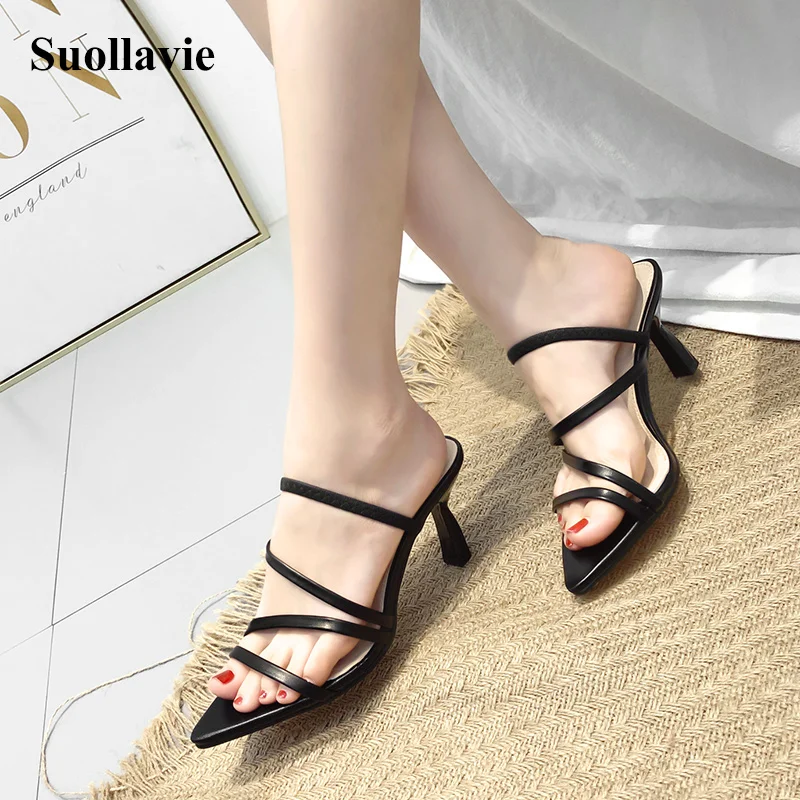 

New gladiator sandals slippers women's shoes open toe heels woman sandals 2019 summer Office Career heel sandals black shoes