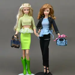 Новый Дизайн Летний комплект одежды зеленый и синий джинсовый комплект Топ и штаны Обувь сумка наряд Одежда для 1/6 игрушка Барби Синьи