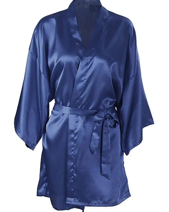 Women Wedding Bride Bridesmaid Silk Satin Floral Bathrobe Short Kimono Night Dressing Gown