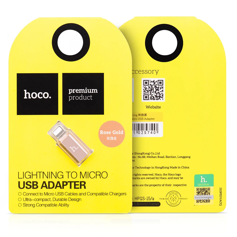 Адаптер HOCO с Micro USB на Lightning переходник Мама папа из алюминиевого сплава OTG