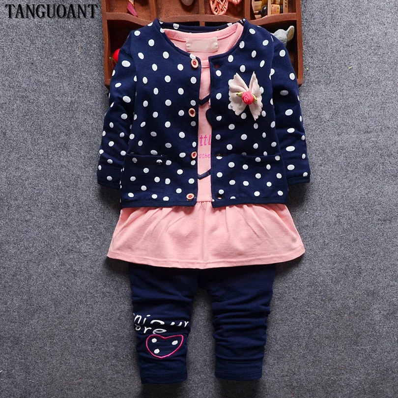 

TANGUOANT Cartoon Clothing Set Baby Girls Cotton Clothes Suit Childern Long Sleeved Spring Autumn Kids Clothing Sets 3 pcs