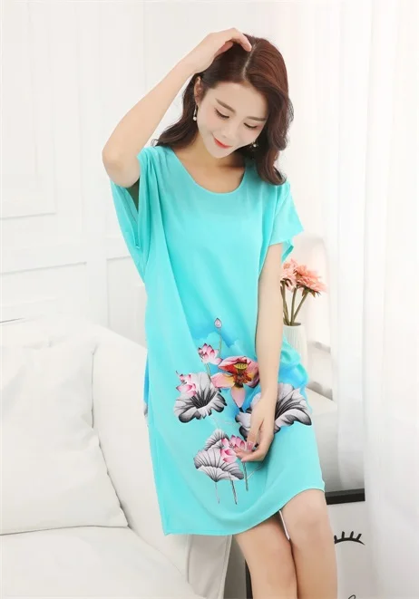 Один размер, летняя новинка, Женская Хлопковая пижама, ночная рубашка, китайский женский хлопковый Халат с цветочным принтом, ночные рубашки, TB002 - Цвет: 14