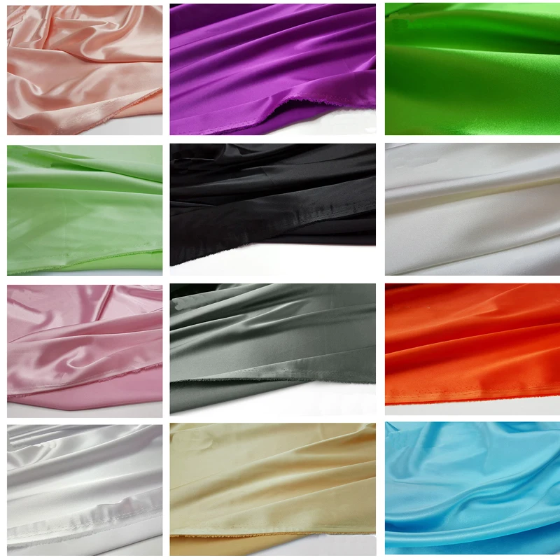 

34 colors quality elastic stretch satin material super soft imitate silk satin charmeuse fabric for dress meter