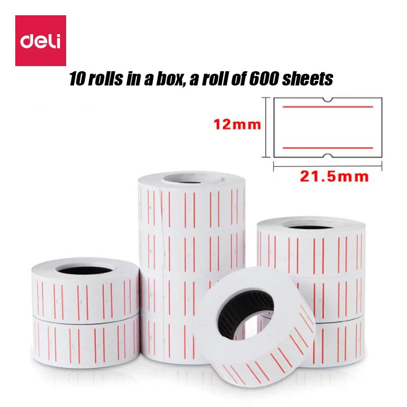 

Deli 10 rolls single-row white price labels paper 21mm*12mm white code paper price label market grocery paper stickers 3210