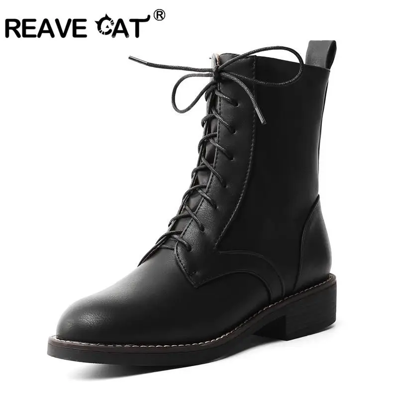 Женские ботильоны на шнуровке REAVE CAT кожаные ботинки для верховой езды низком