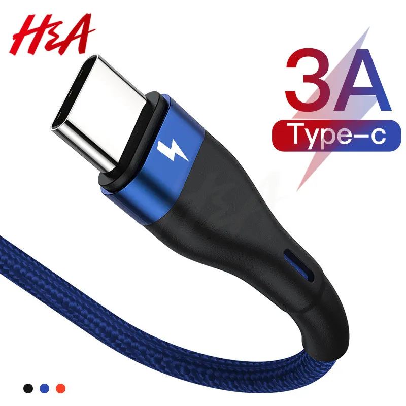 

H&A 3A USB Type C Cable Fast Charging For Samsung S10 S9 Quick Charge 3.0 Data Cable For Xiaomi mi 9 8 Huawei USB-C Type-C Cable