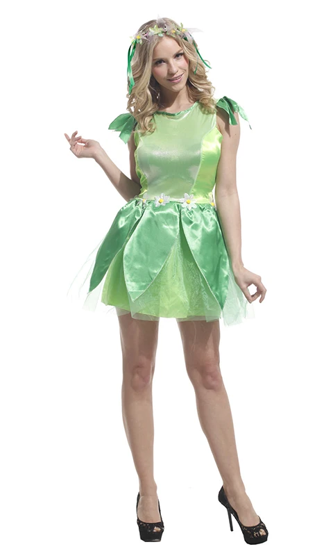 Леди девушка Хэллоуин Карнавальный лес зеленый эльф Тинкер Белл костюм чудесная фея Цветочная фея косплэй партии нарядное платье