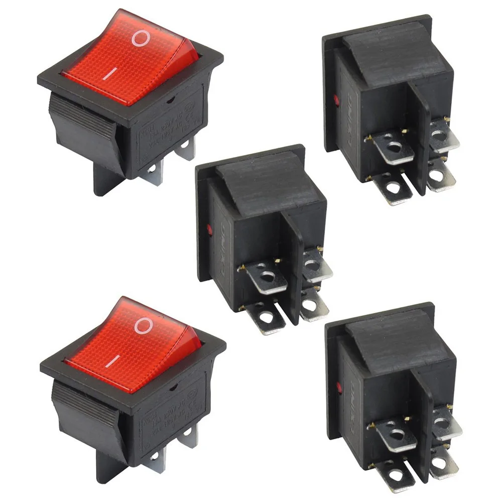 

5 x Red Illuminated Light On/Off DPST Boat Rocker Switch 16A/250V 20A/125V AC