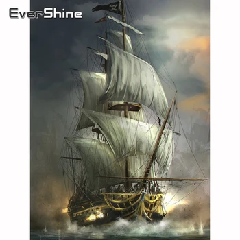 

Evershine Diamond Painting Boat Cross Stitch Kit Diamond Embroidery Landscape Sea Diamond Mosaic Full Square Drill Sale Gift