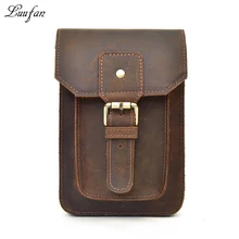 Мужская кожаная поясная сумка Crazy horse, поясная сумка с двойной подкладкой, поясная сумка для телефона из натуральной кожи, сумка для телефона с пряжкой, портсигар