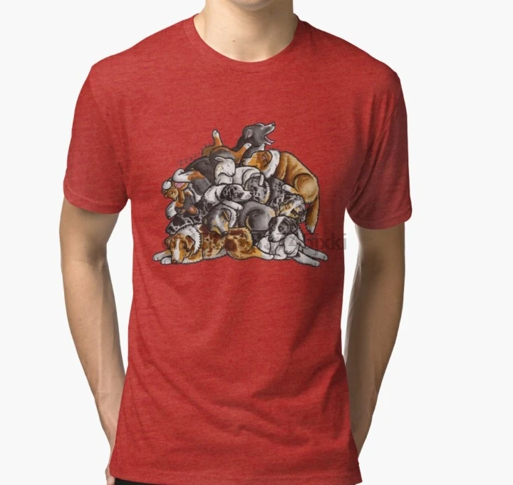 

Men Short sleeve tshirt Sleeping pile of Australian Shepherd (Aussie) dogs T Shirt Women t-shirt