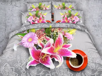 

JF-289 Lily flowers print bed cover set single double super king size bedding