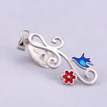 

Art Deco Cloisonne Enamel Sterling Silver 925 Women Pendant Clasp Clip Charm Fine Jewelry