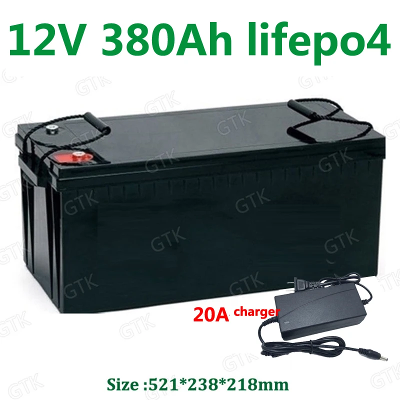 GTK Водонепроницаемый 12 V 380AH Lifepo4 литиевая батарея без 400Ah BMS 4S 12,8 V для инвертор UPS для хранения солнечной энергии EV+ 20A Зарядное устройство