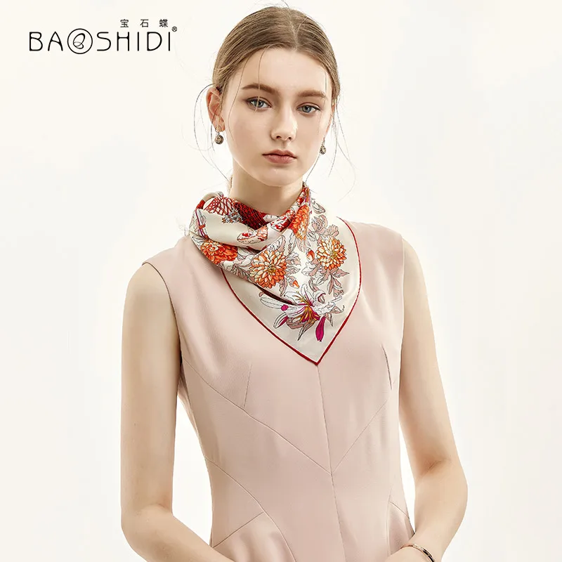 [BAOSHIDI]2019 модные шарфы для шеи 100% Шелковый женский шарф весенний платок из чистого