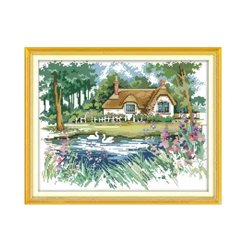 

Spring pond edge cottage handmade embroidery with Chinese characteristics wholesale cross stitch kit decorative painting
