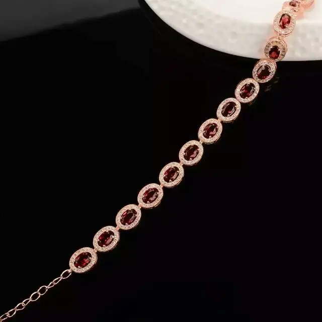 Bracelet grenat rouge naturel Bracelet pierres précieuses naturelles 925 bracelet en argent classiq
