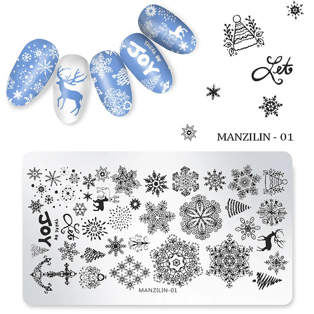 Christmas Nail Printing Template DIY Blue Film Print Stamping Art Manicure Image Stencil Tools | Красота и здоровье