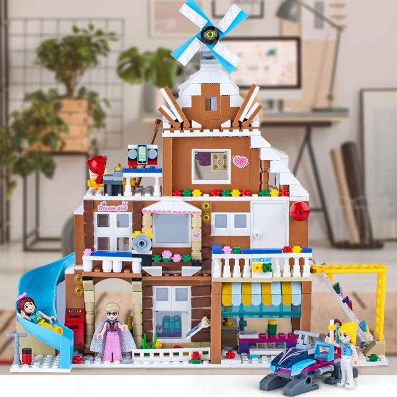 

Girl Ice Magic Castle Anna Elsa Compatible Legoinglys Friends Sunshine Villa House Building Blocks With Light Children Toys Gift