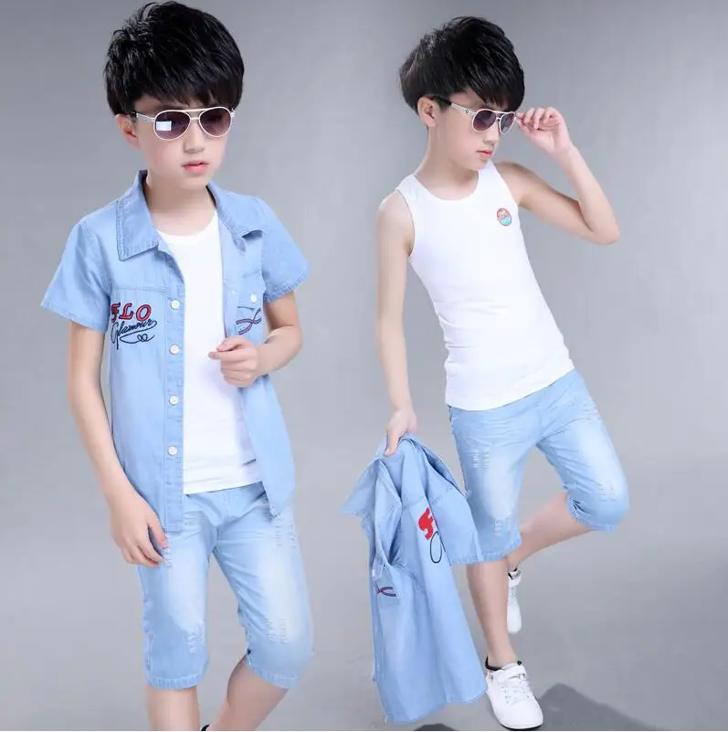 Children s wear suits for the 2017 new children s cowboy short sleeved boys clothes summer