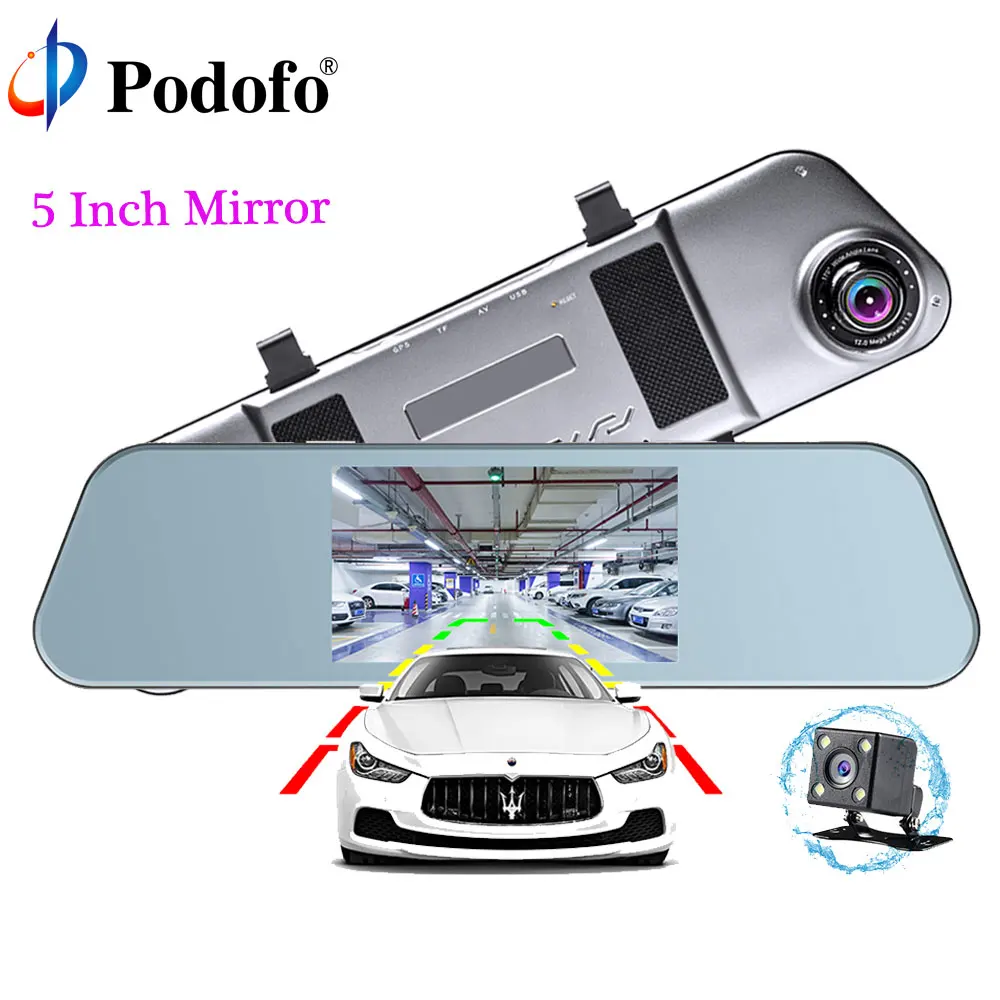 

AMPrime 5" IPS 1080P Dash Cam Mirror Dual Dash Camera Touch with G-Sensor Night Vision Reversing Dash Camera Parking Monitor