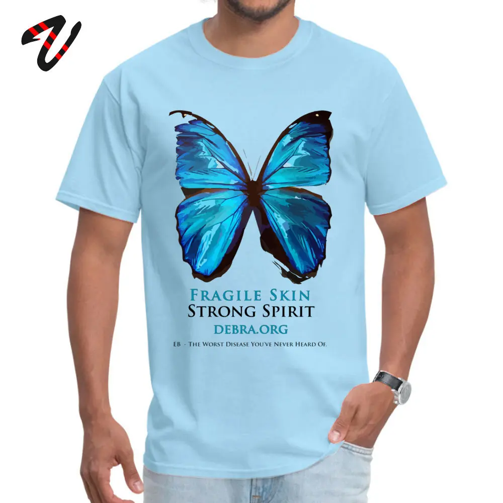 Family Top T-shirts Summer Short Sleeve Classic Crew Neck 100% Cotton Fabric Tops T Shirt Unique Tshirts for Men Summer/Autumn Beautiful Blue Butterfly Proceeds donated to DebRa.org -14479 light