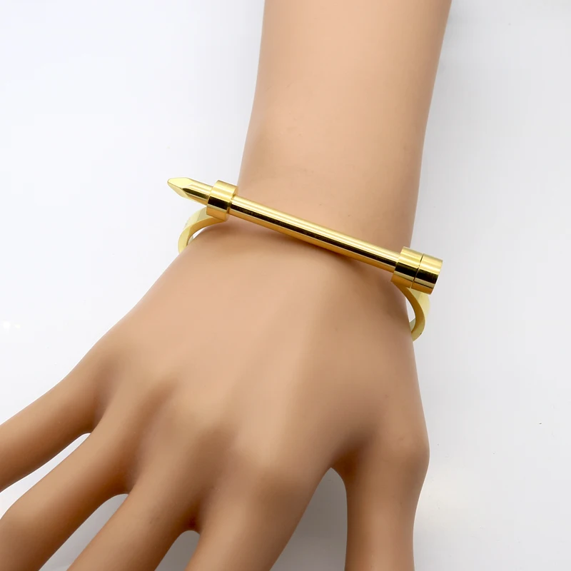 Винтажный панковский роскошный брендовый ювелирный браслет для ногтей, браслет из титановой стали, позолоченные браслеты-манжеты и браслеты для женщин