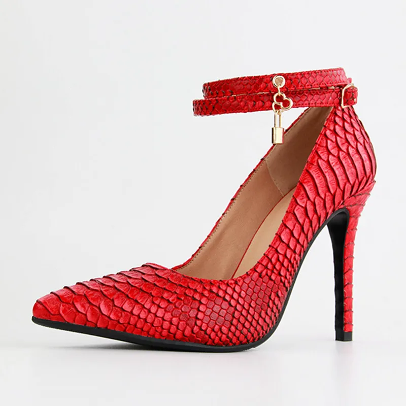 

Wedding Shoes Woman Pointy Toe Stiletto Women Pumps Thin High Heels Ankle Strap Zapatos Mujer Red Leather Sandals Single Shoes