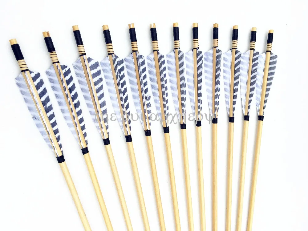 

6/12/24pcs Wooden Arrows Traditional Target Arrow Turkey Eagle Feathers Fletched with Field Points Tips