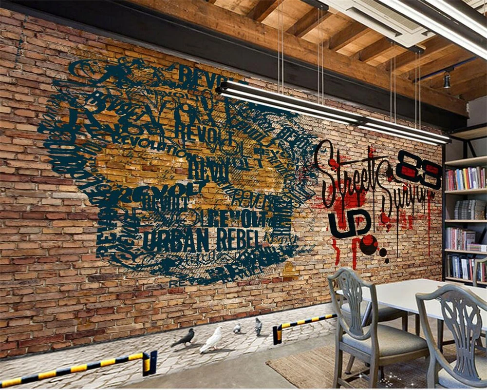 Beibehang wallpaper home decoration wallpaper retro brick wall skull picture 3d living room wallpaper background photo mural