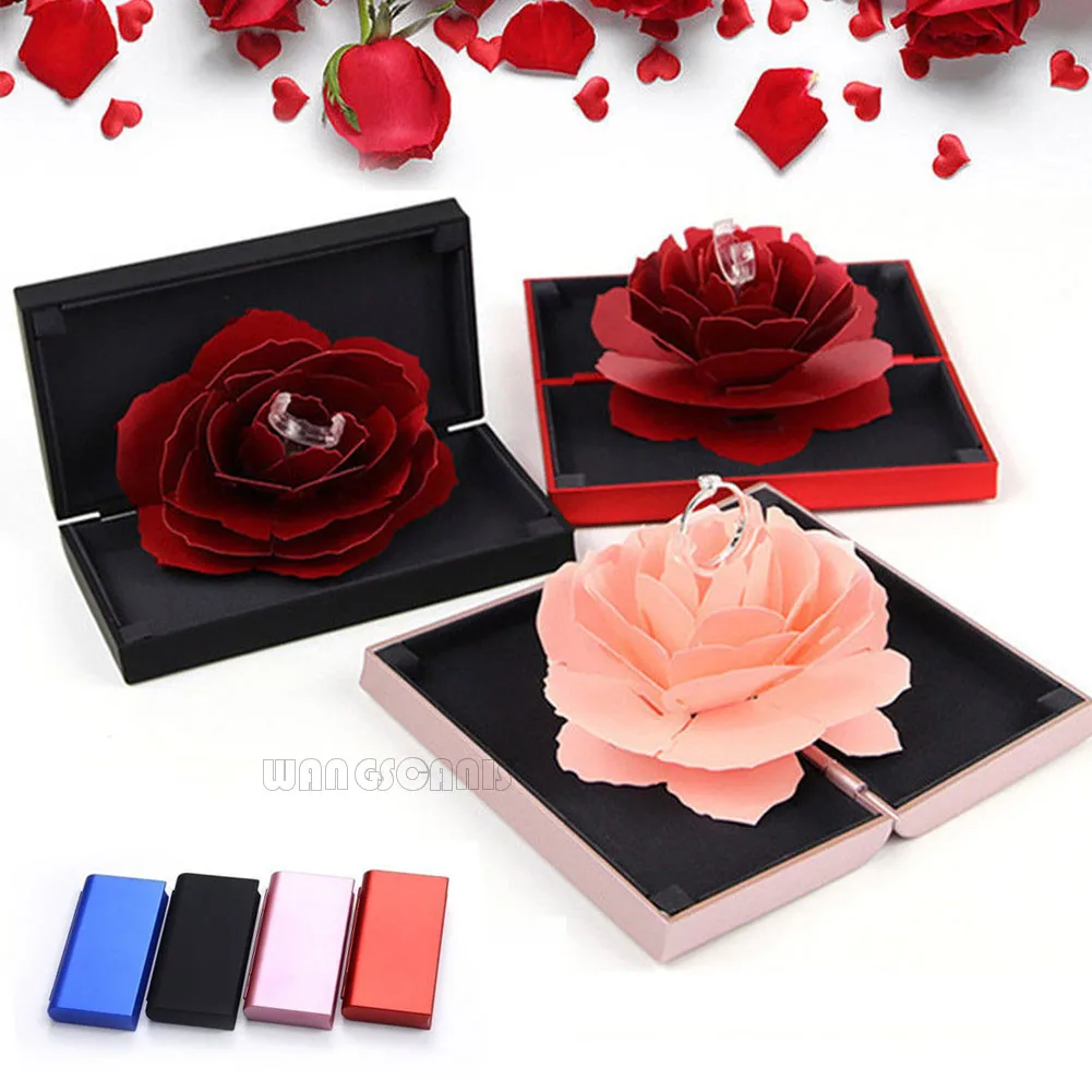 3D Pop Up Rose Ring Box Wedding Engagement Jewelry Storage Holder Case Bump