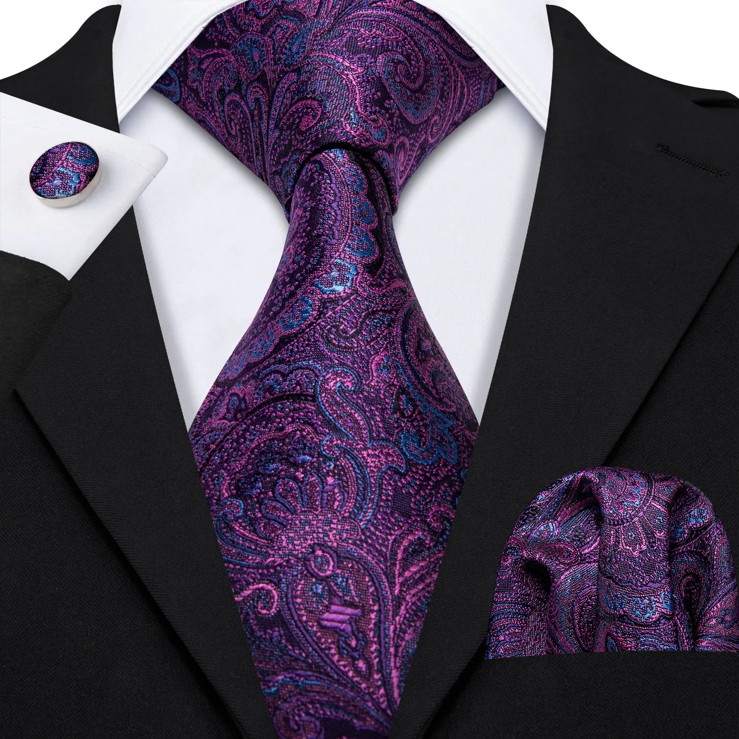 

Barry.Wang Designer Purple Paisley Men Ties 8.5cm Wide Silk Tie Hanky Box Set Gifts For Men Wedding Groom Gravat Necktie LS-5158