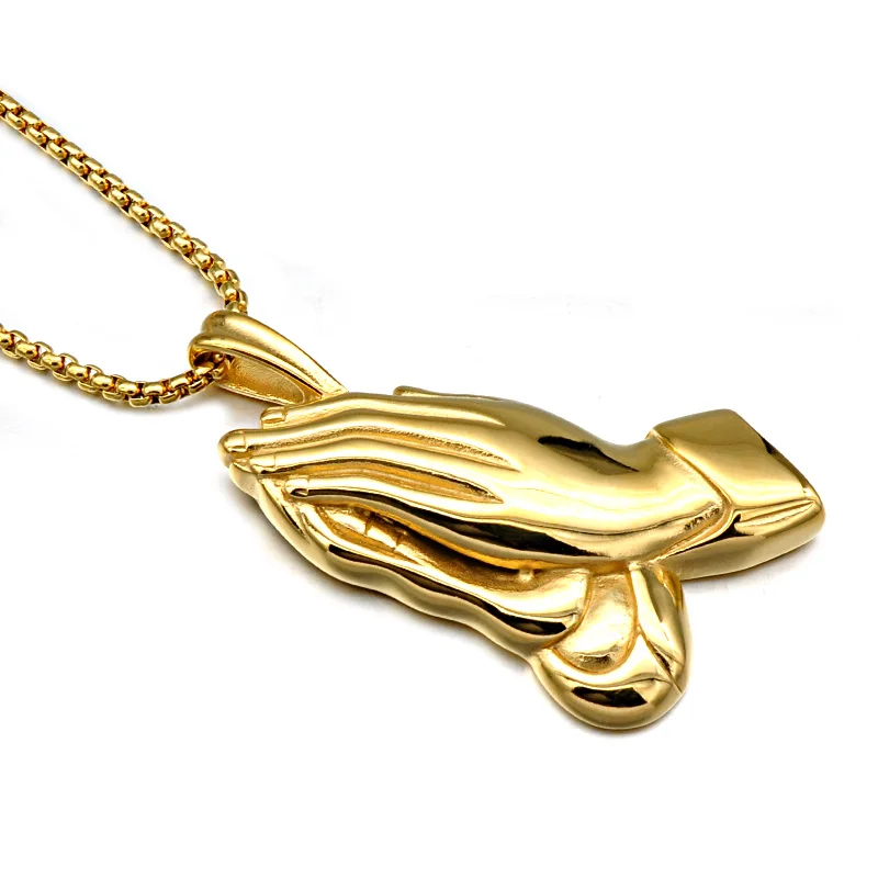 D&Z Gold Color Prayer Hands Pendants & Necklaces Paving Stainless Steel