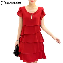 2021 nuove donne Plus Size 5XL abito estivo Chiffon allentato con volant a cascata abiti rossi Causal Ladies elegante Party Cocktail Short