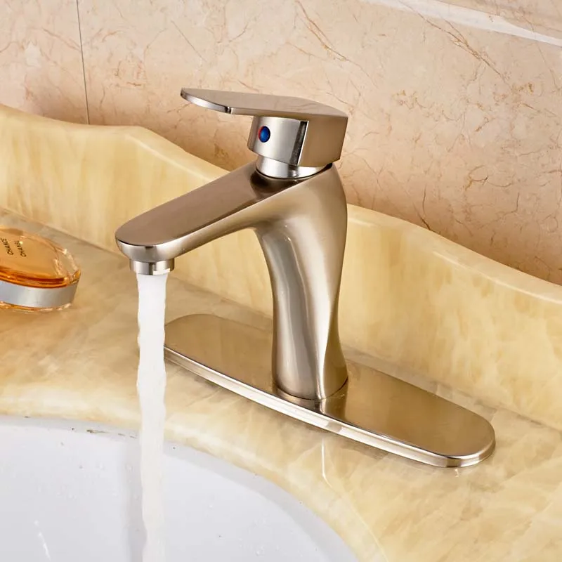 

Free Shipping Nickel Brushed Bathroom Sink Faucet Deck Mounted Basin Carne With Cover Plate