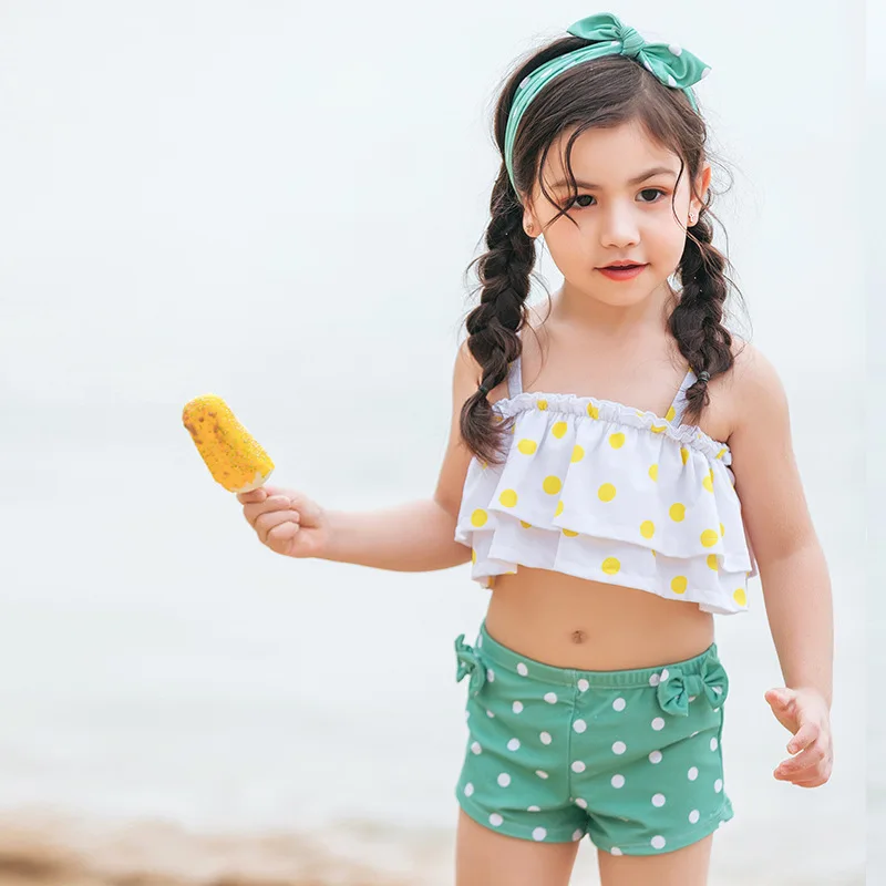

Children's Swimwear Baby Bikini 2019 Swimsuit For Girls Kids Clothing Female Child Children Pure Print Polyester Sierra Surfer