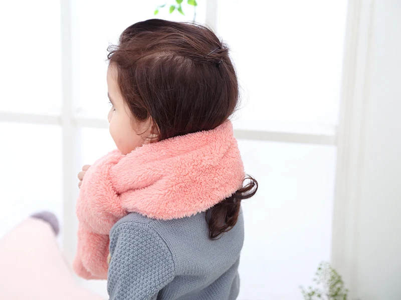 Fleece Baby Girls Neck Scarf Winter Kids Warm Scarves Super Soft Polyester Scarf Sweet Princess Pink Pocket Scarves Cute Red Bear's Paw (12)