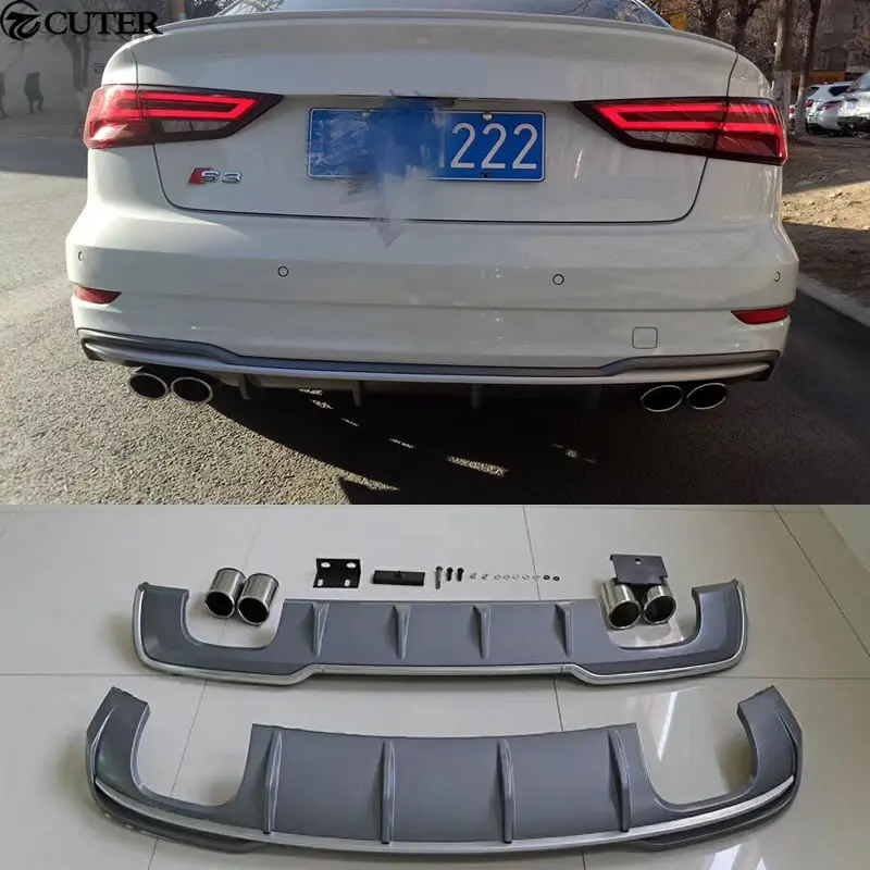 A3 S3 PP rear bumper diffuser lip exhaust tail pipes for Audi A3 S3