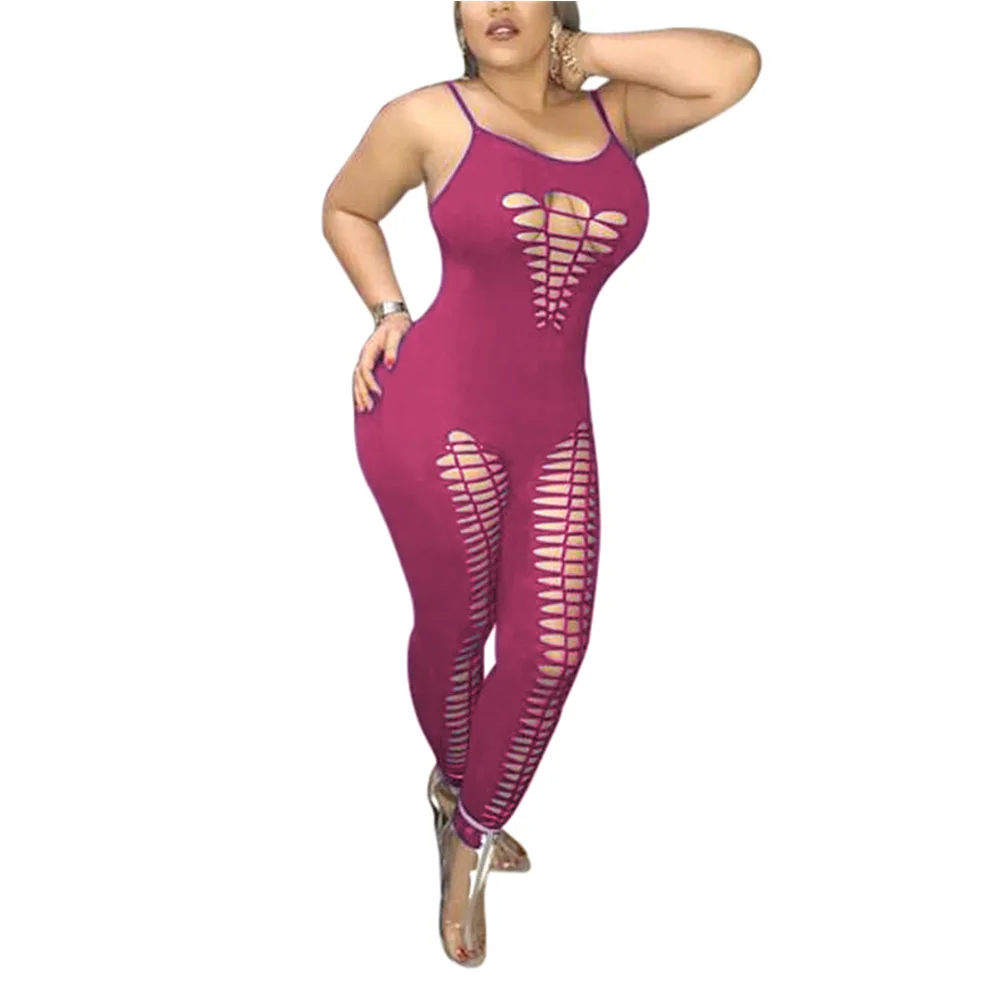 Club Hot Women Hole Jumpsuits Strap Skinny Bodycon Jumpsuits Summer
