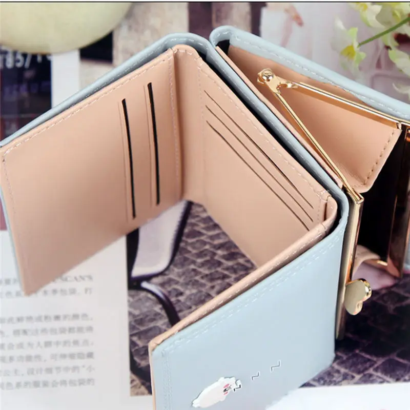 Women Short Lovely Fashion Three Fold Candy Color Coin Purse women's wallet clutch portfel cuzdan billetera carteira 40MA1530