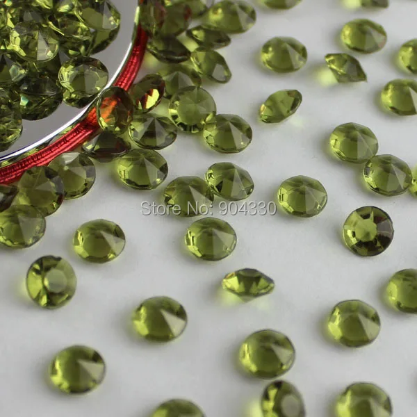 

Free Shipping LANZZAY 1000pcs Olive Green 6.5mm 1CT Crystals Acrylic Diamond Confetti Wedding Party Decoration
