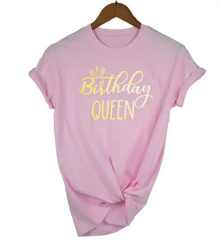 Okoufen день рождения королева отряд футболка розовое золото с буквенным принтом Женская команда Топ тройник Новая мода лето короткий рукав вечерние топы милые - Цвет: pink t gold QUEEN