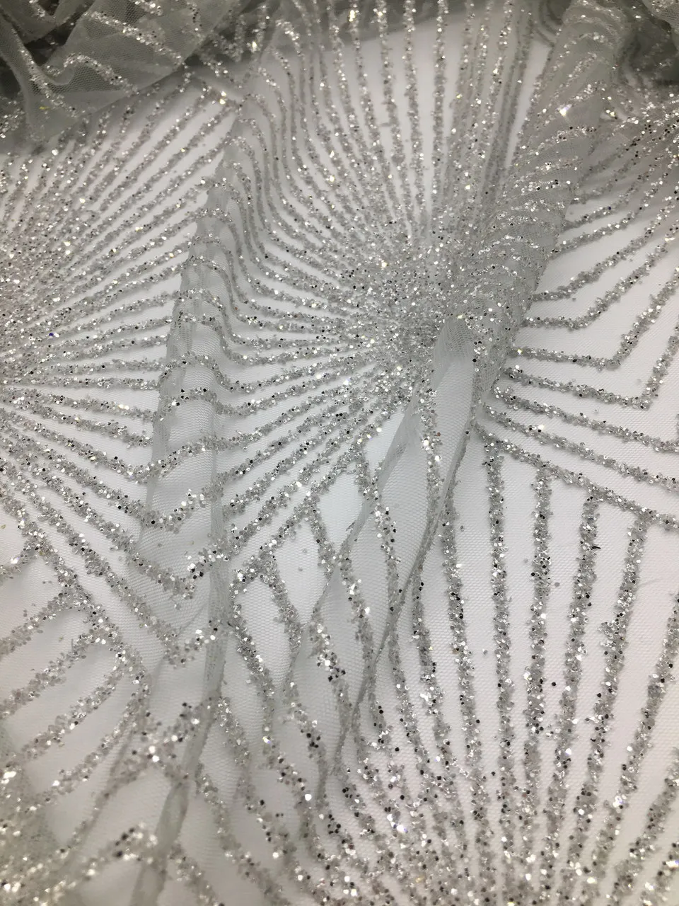 

Best Selling silver African Lace Fabric Nigerian French Fabric, 2019 High Quality Glued glitter sequins Tulle Lace Fabric C1406