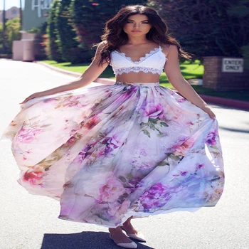 

BOHO Womens Floral Jersey Gypsy Long Maxi Full Summer Beach straight