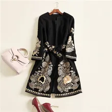 Free Shipping 2017 New Fashion Top Grade Gold Line Plus Size XL Embroidery Long Cape Coat Women Winter Woolen Blend Outerwear