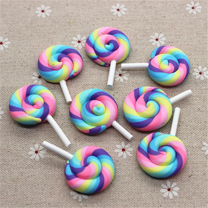 

10pcs Kawaii Clay Rainbow Pastel Swirl Lollipop Model Flatback Cabochon DIY Decorative Craft Scrapbooking Accessories,28*40mm